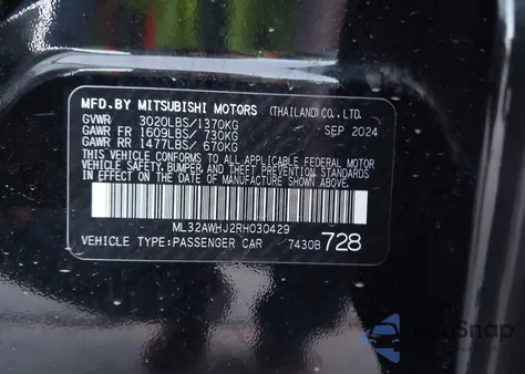 2024 Mitsubishi Mirage Black Edition из США, поврежденный, VIN ML32AWHJ2RH030429